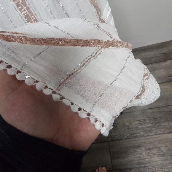 Versona White Rose Gold Stripe Tiered Flowy Boho Fringe Midi Skirt Summer - Picture 4 of 8